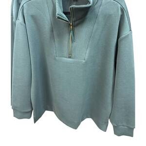 NEW TRU LUXE women's half zip pullover with side vents in green